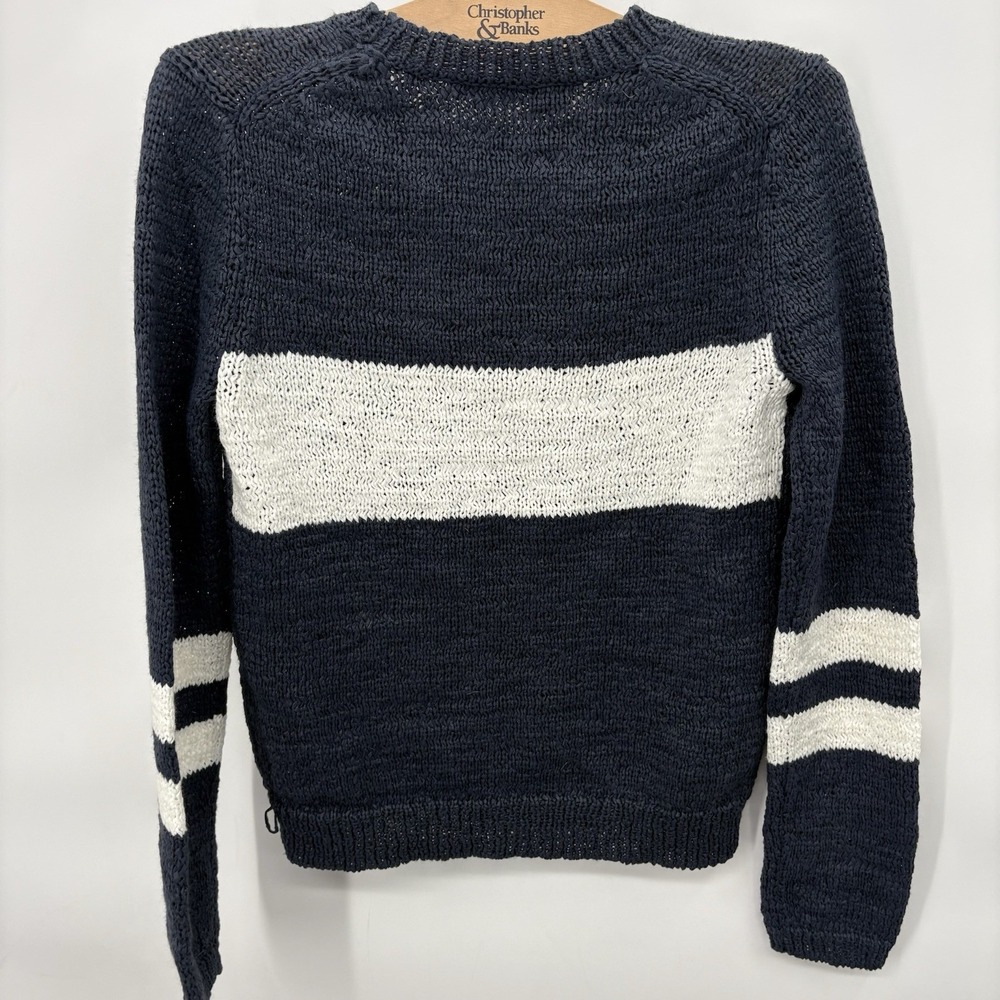 360 Sweater Women's Small Navy Blur Knit Crew Neck Ribbed Pullover Italian Yarn - Picture 7 of 7